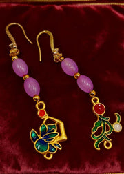Stylish Pink Crystal Tasseled Ethnic Style Drop Earrings