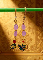 Stylish Pink Crystal Tasseled Ethnic Style Drop Earrings