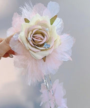 Stylish Pink Fabric Zircon Floral Butterfly Tassel Hairpin