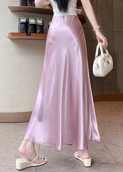 Stylish Pink Floral High Waist Silk Skirt Summer