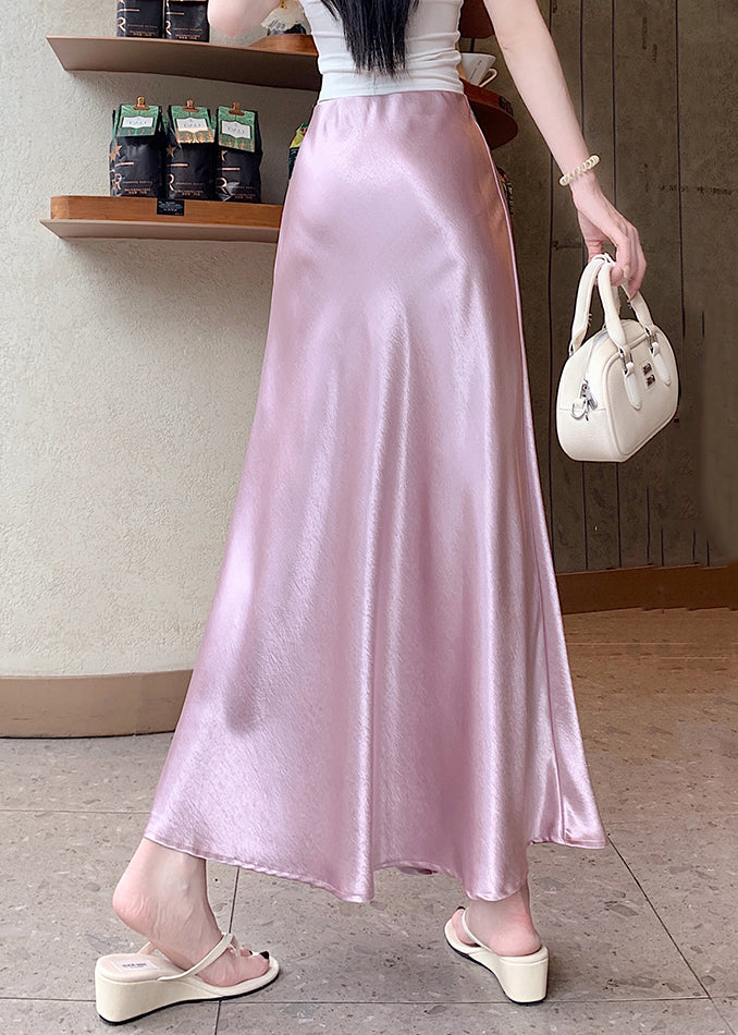 Stylish Pink Floral High Waist Silk Skirt Summer