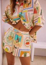 Stylish Print Button Shirts And Shorts Two Pieces Set Summer