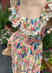 Stylish Print Lace High Waist Cotton Long Dresses Sleeveless