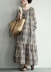 Stylish Print Lace Up Oversized Cotton Long Dresses Spring