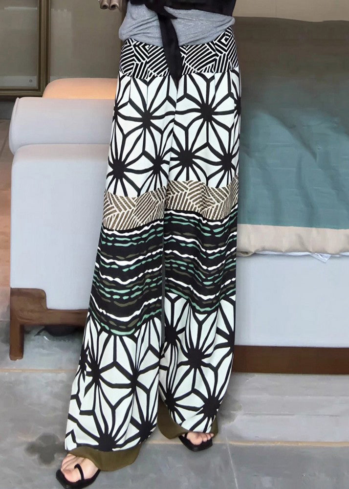 Stylish Print Pockets Patchwork Cotton Pants Fall