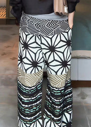 Stylish Print Pockets Patchwork Cotton Pants Fall