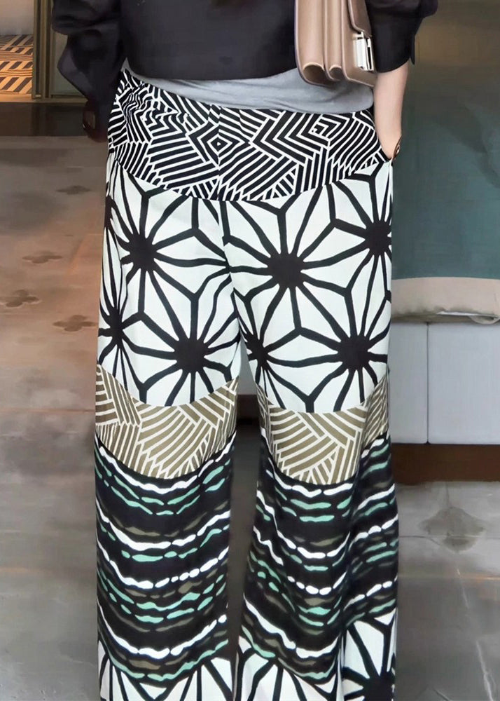 Stylish Print Pockets Patchwork Cotton Pants Fall