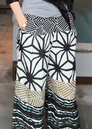 Stylish Print Pockets Patchwork Cotton Pants Fall
