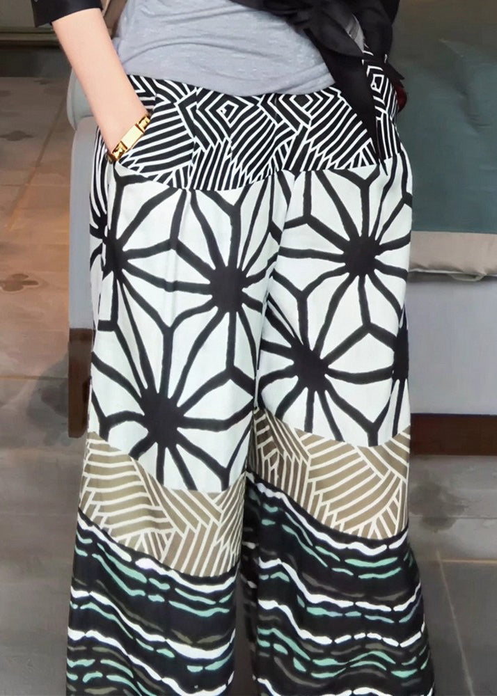 Stylish Print Pockets Patchwork Cotton Pants Fall