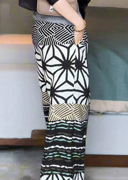 Stylish Print Pockets Patchwork Cotton Pants Fall