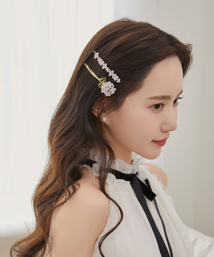 Stylish Purple Alloy Crystal Zircon Drip Glaze Floral Hairpin
