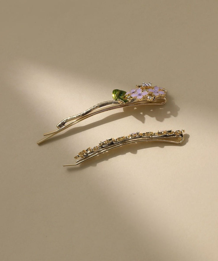 Stylish Purple Alloy Crystal Zircon Drip Glaze Floral Hairpin
