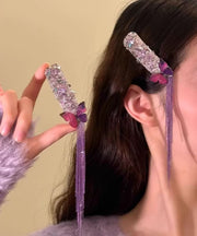 Stylish Purple Alloy Zircon Butterfly Tassel Single Piece Hairpin