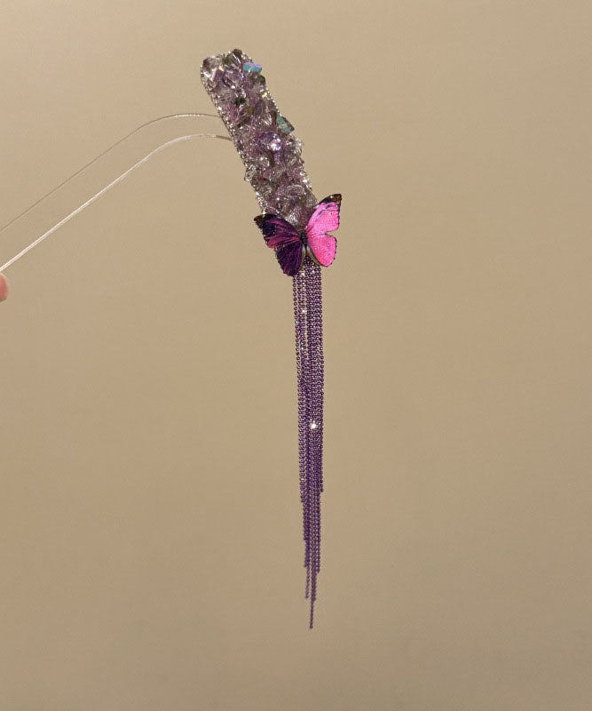 Stylish Purple Alloy Zircon Butterfly Tassel Single Piece Hairpin
