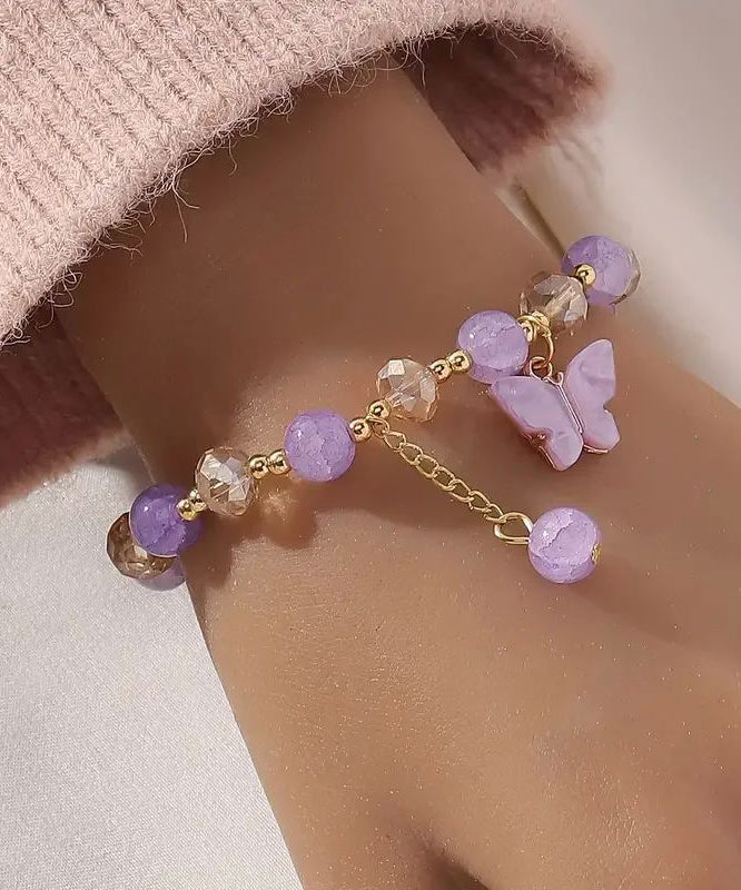 Stylish Purple Butterfly Charm Beaded Stch Bracelet For Women