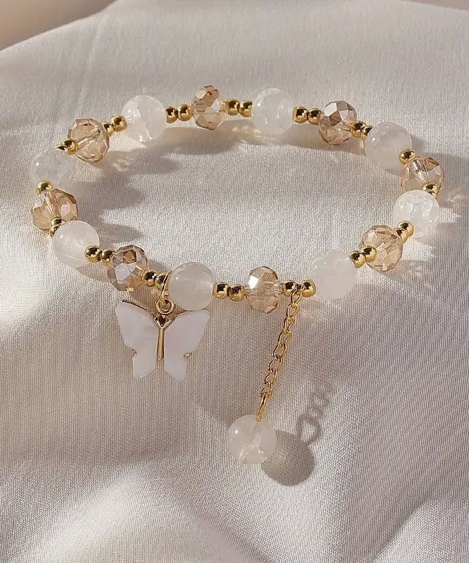 Stylish Purple Butterfly Charm Beaded Stch Bracelet For Women