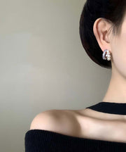 Stylish Purple Copper Overgild Zircon Pearl Hoop Earrings