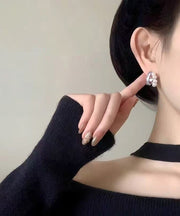 Stylish Purple Copper Overgild Zircon Pearl Hoop Earrings