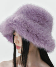 Stylish Purple Thick Warm Faux Fur Bucket Hat