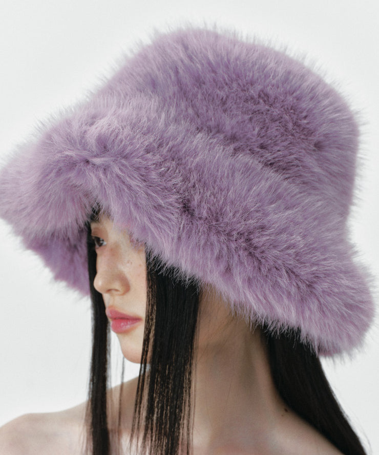 Stylish Purple Thick Warm Faux Fur Bucket Hat