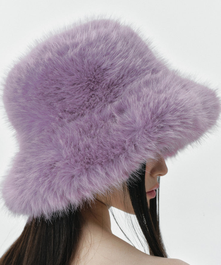 Stylish Purple Thick Warm Faux Fur Bucket Hat