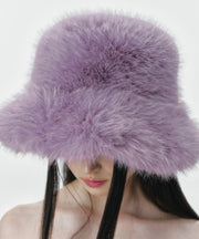 Stylish Purple Thick Warm Faux Fur Bucket Hat
