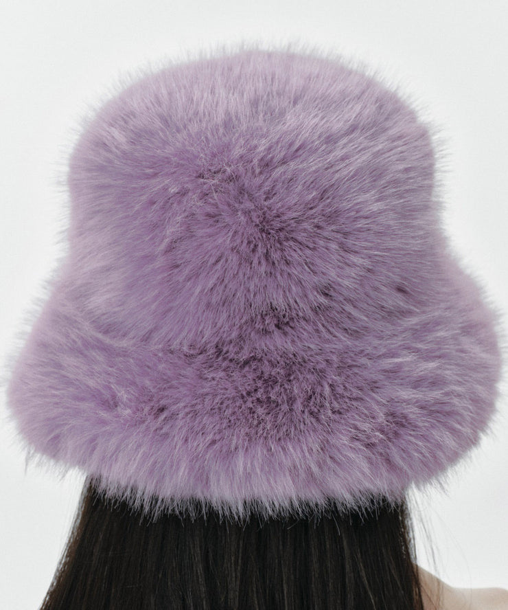 Stylish Purple Thick Warm Faux Fur Bucket Hat