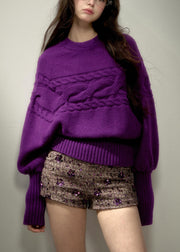Stylish Purple Turtleneck Thick Cotton Knit Sweater Fall
