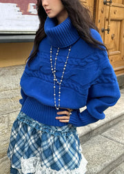 Stylish Purple Turtleneck Thick Cotton Knit Sweater Fall