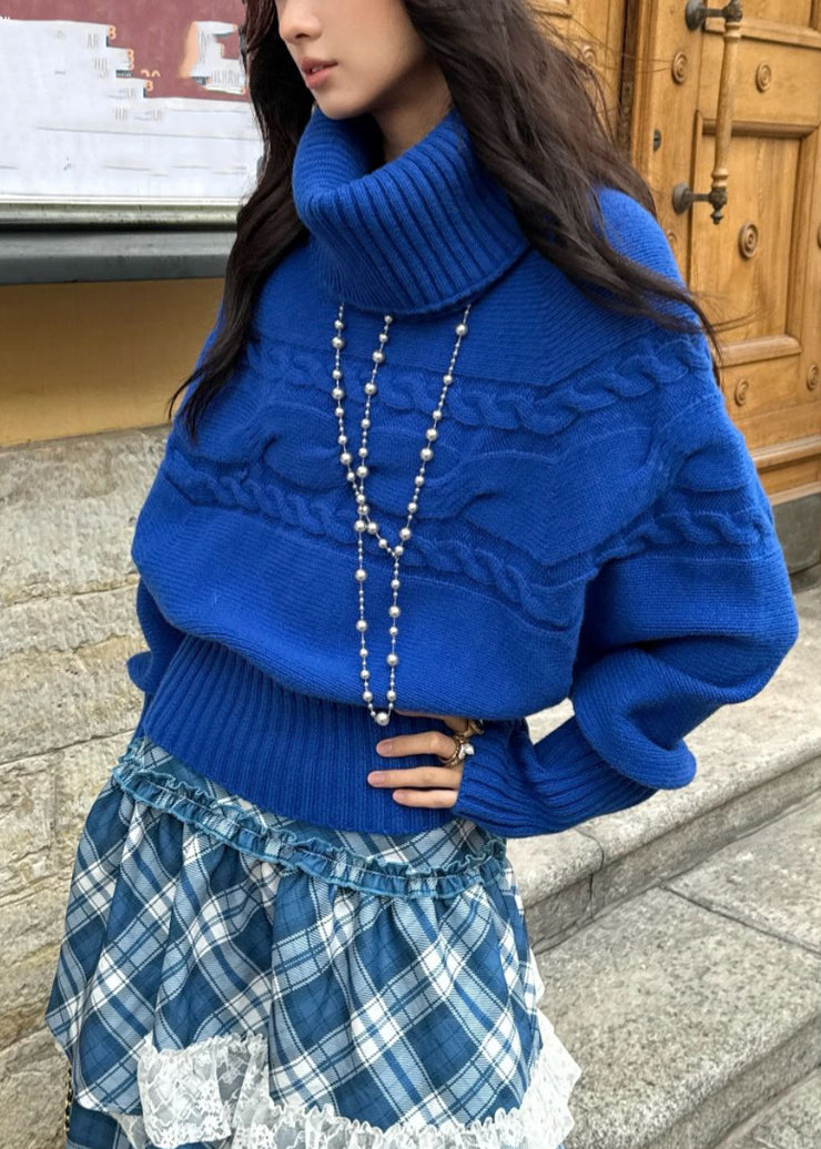 Stylish Purple Turtleneck Thick Cotton Knit Sweater Fall