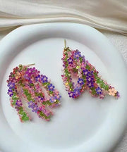 Stylish Rainbow Acrylic Floral Sequins Tassel Drop Earrings