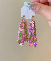 Stylish Rainbow Acrylic Floral Sequins Tassel Drop Earrings