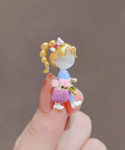 Stylish Rainbow Alloy Cat's Eye Stone Drip Glaze Little Girl Brooches