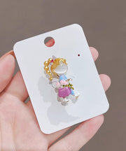 Stylish Rainbow Alloy Cat's Eye Stone Drip Glaze Little Girl Brooches