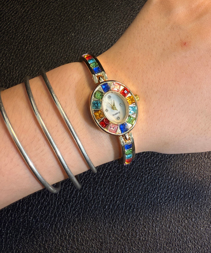 Stylish Rainbow Alloy Crystal Chromatic Time Watches