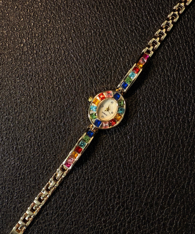 Stylish Rainbow Alloy Crystal Chromatic Time Watches