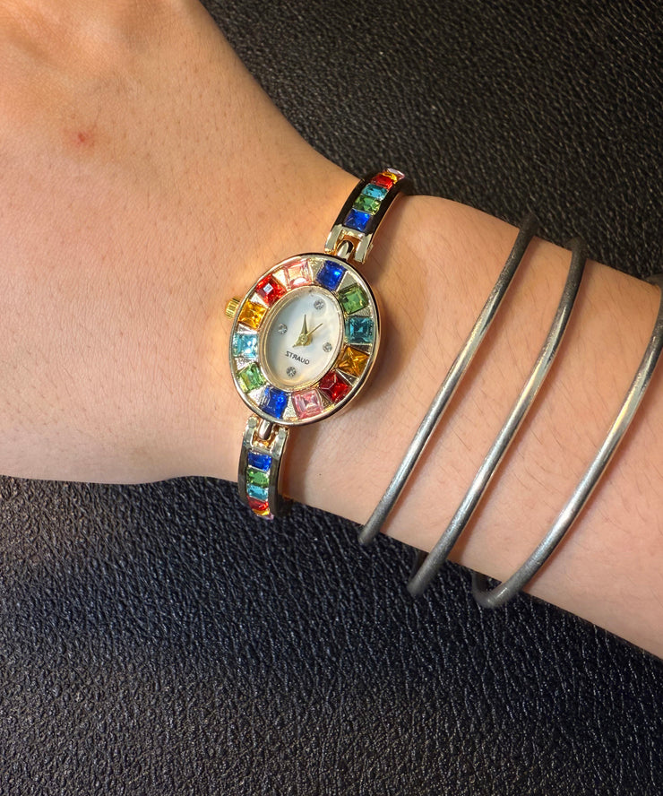 Stylish Rainbow Alloy Crystal Chromatic Time Watches