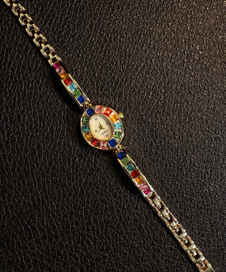 Stylish Rainbow Alloy Crystal Chromatic Time Watches
