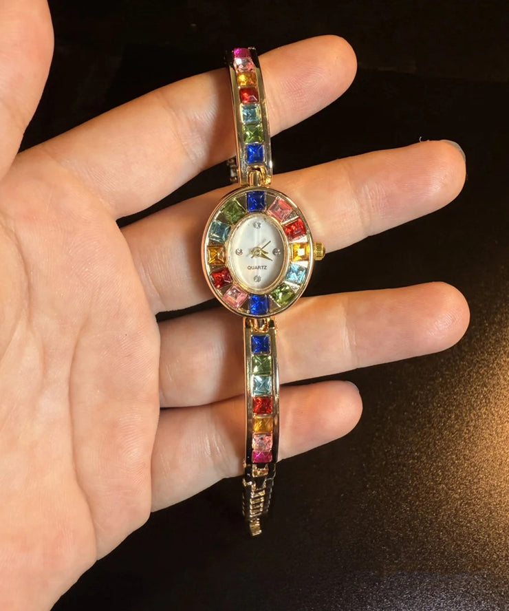 Stylish Rainbow Alloy Zircon Gem Stone Watches