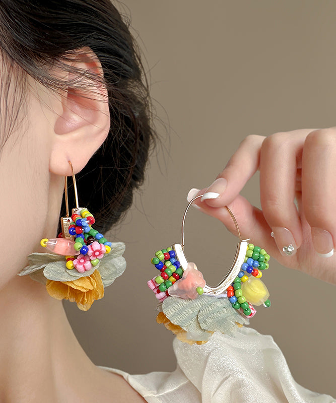 Stylish Rainbow Copper Alloy Floral Hoop Earrings