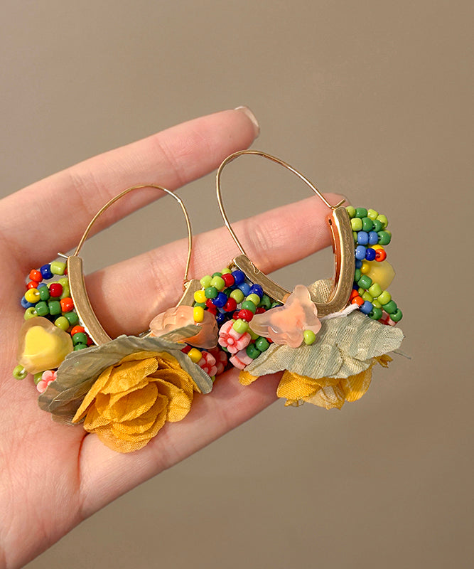 Stylish Rainbow Copper Alloy Floral Hoop Earrings