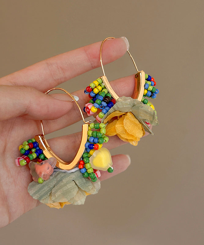 Stylish Rainbow Copper Alloy Floral Hoop Earrings