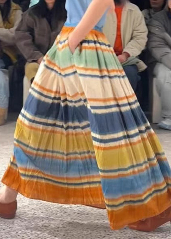 Stylish Rainbow Striped Pockets Elastic A Line Waist Skirts