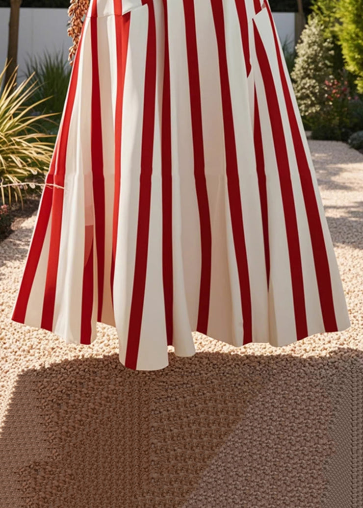 Stylish Red Asymmetrical Striped High Waist Cotton Skirt Summer