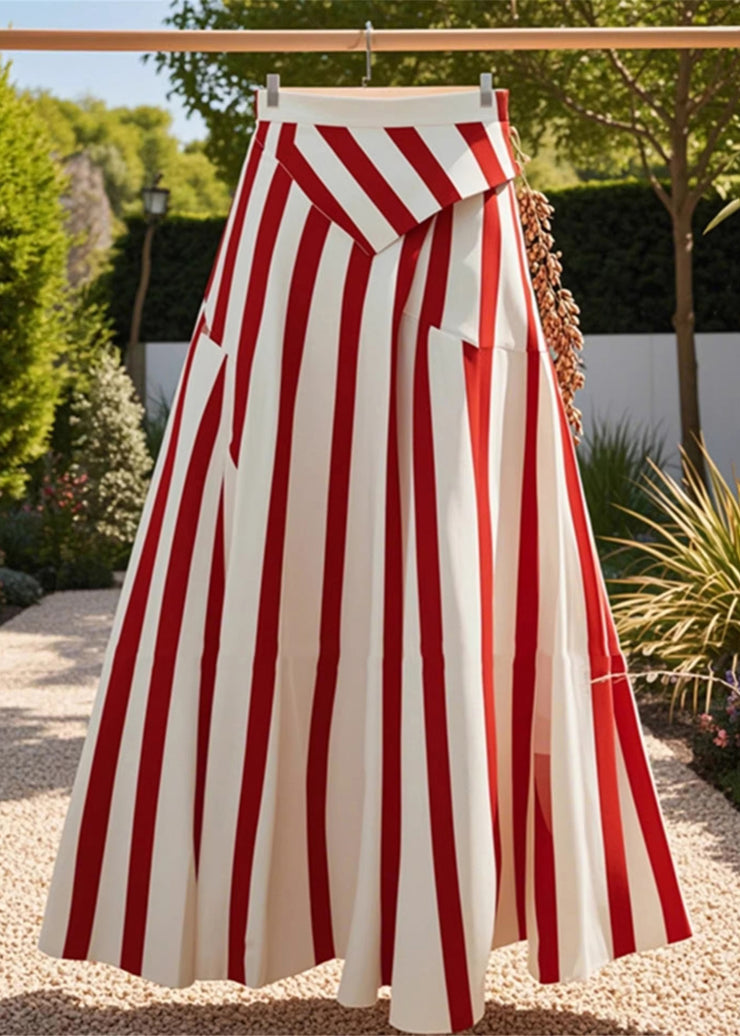 Stylish Red Asymmetrical Striped High Waist Cotton Skirt Summer