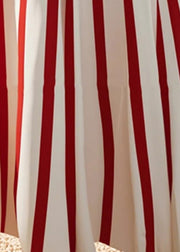Stylish Red Asymmetrical Striped High Waist Cotton Skirt Summer