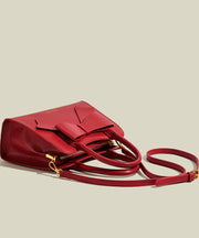 Stylish Red Bow Solid Durable Faux Leather Tote Handbag