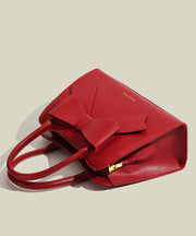 Stylish Red Bow Solid Durable Faux Leather Tote Handbag