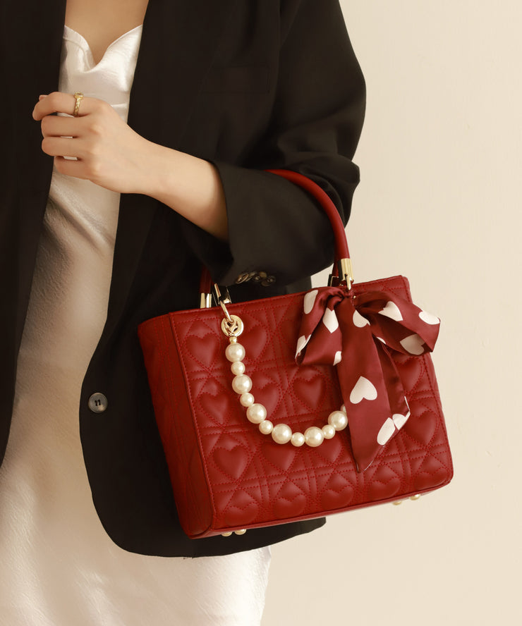 Stylish Red Large Capacity Faux Leather Tote Handbag