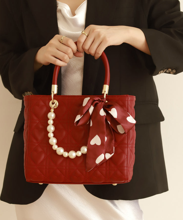 Stylish Red Large Capacity Faux Leather Tote Handbag
